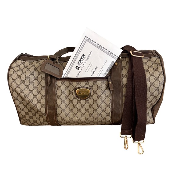 Gucci Vintage GG Supreme Boston Duffle Bag Brown Monogram Weekender Travel Bag - Picture 2 of 16